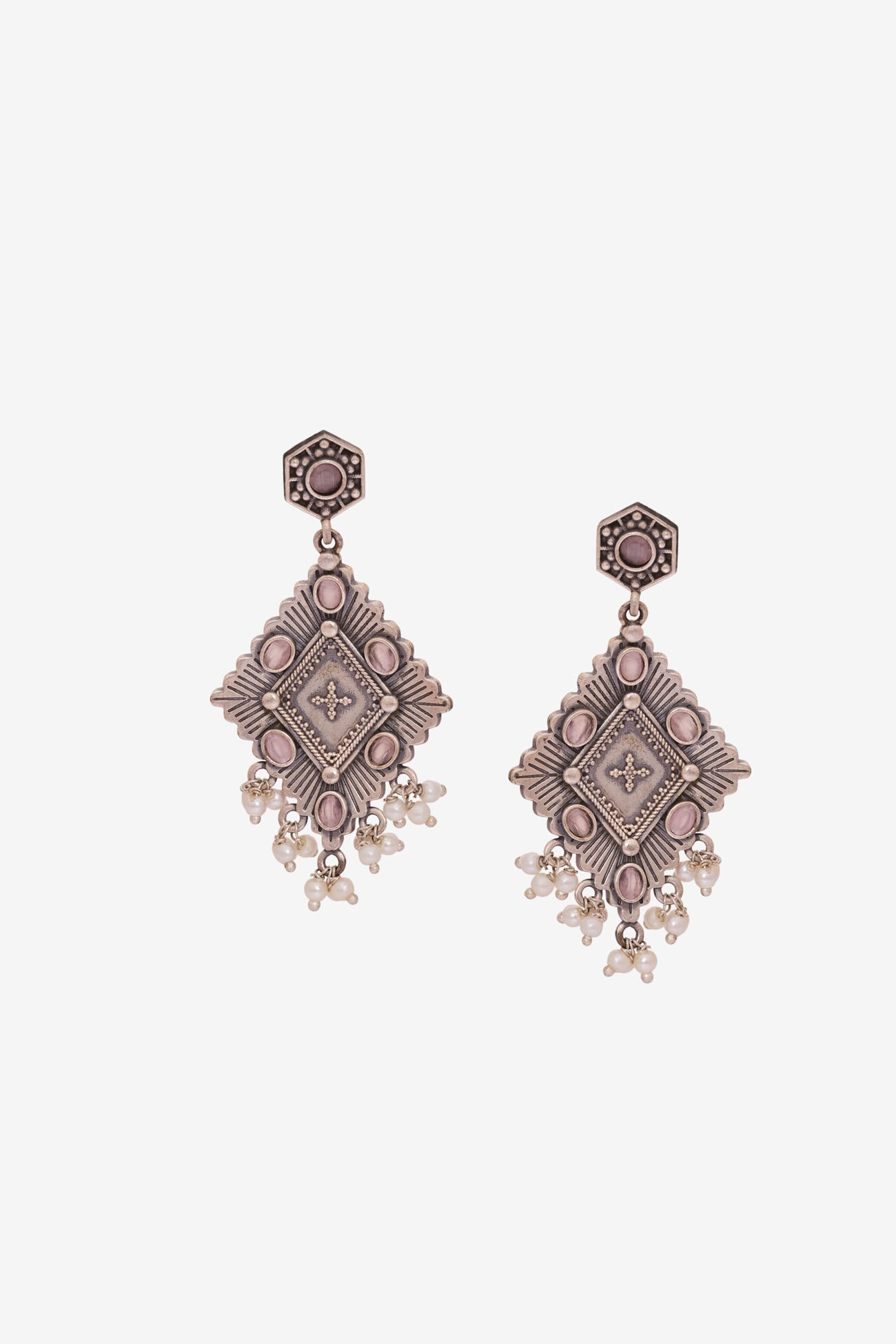 Rhinestone-Studded Oxidised Jhumka, , image 1