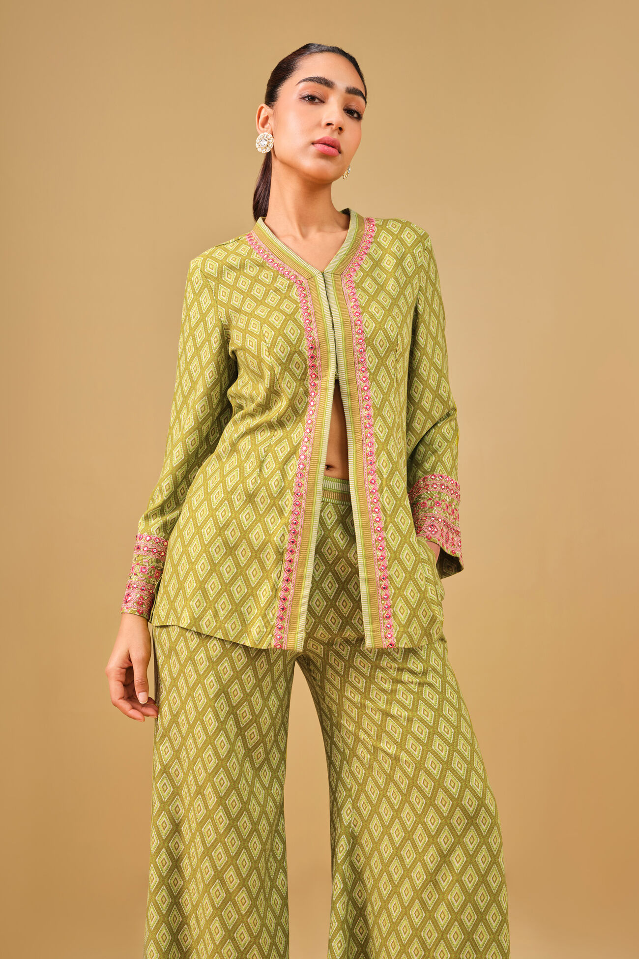 Embroidered Jacket Style Lime Co-ord, Lime, image 3