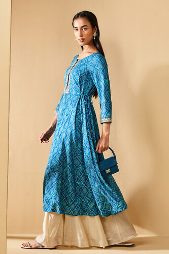 Bandhani Inspired Embroidered Kurta, Blue, image 3