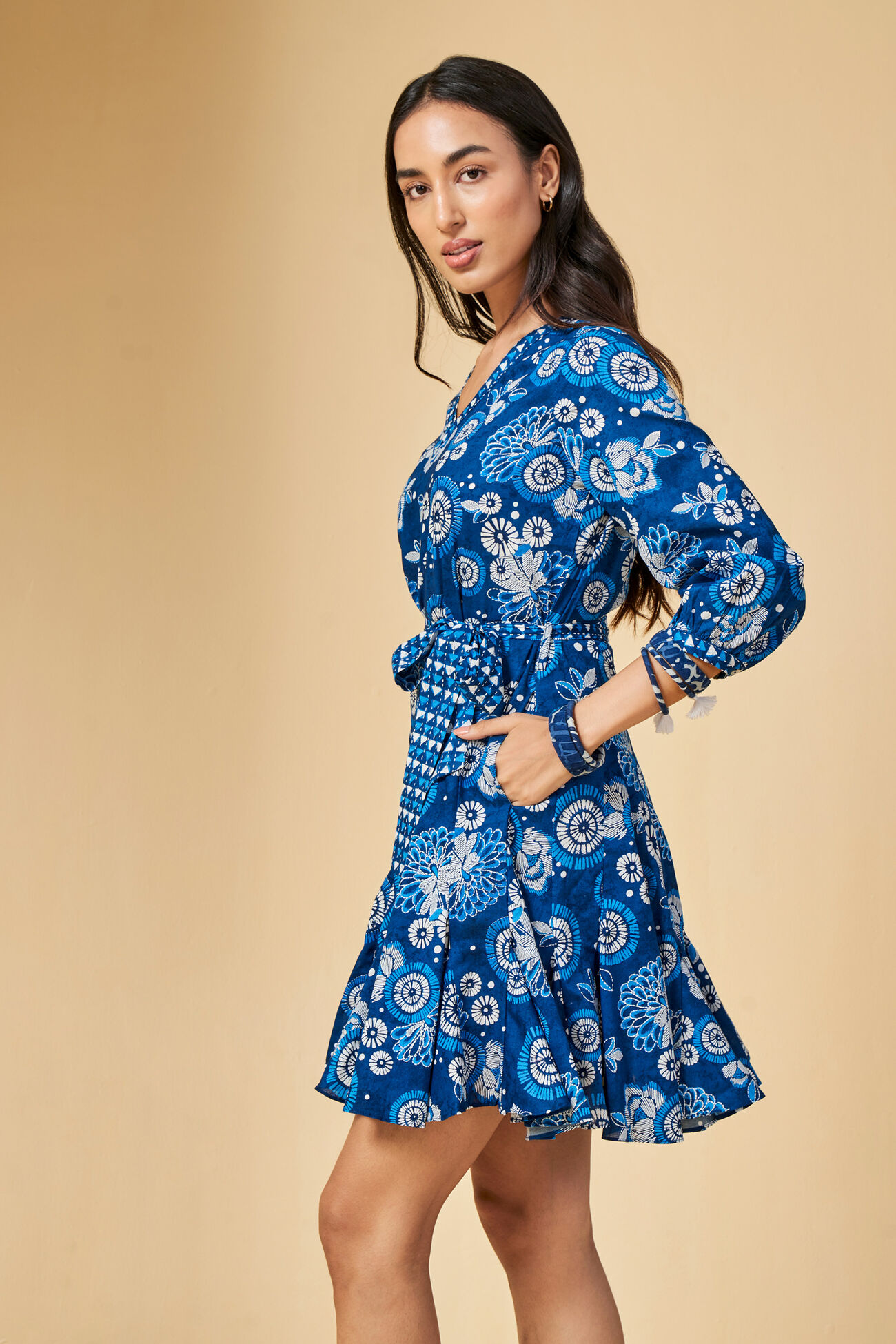 Ikat inspired Cotton Dress, Blue, image 3