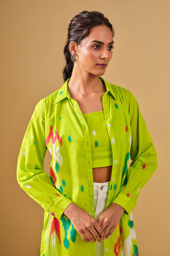 Ikat Inspired Cotton Top-Jacket Set, Lime, image 5