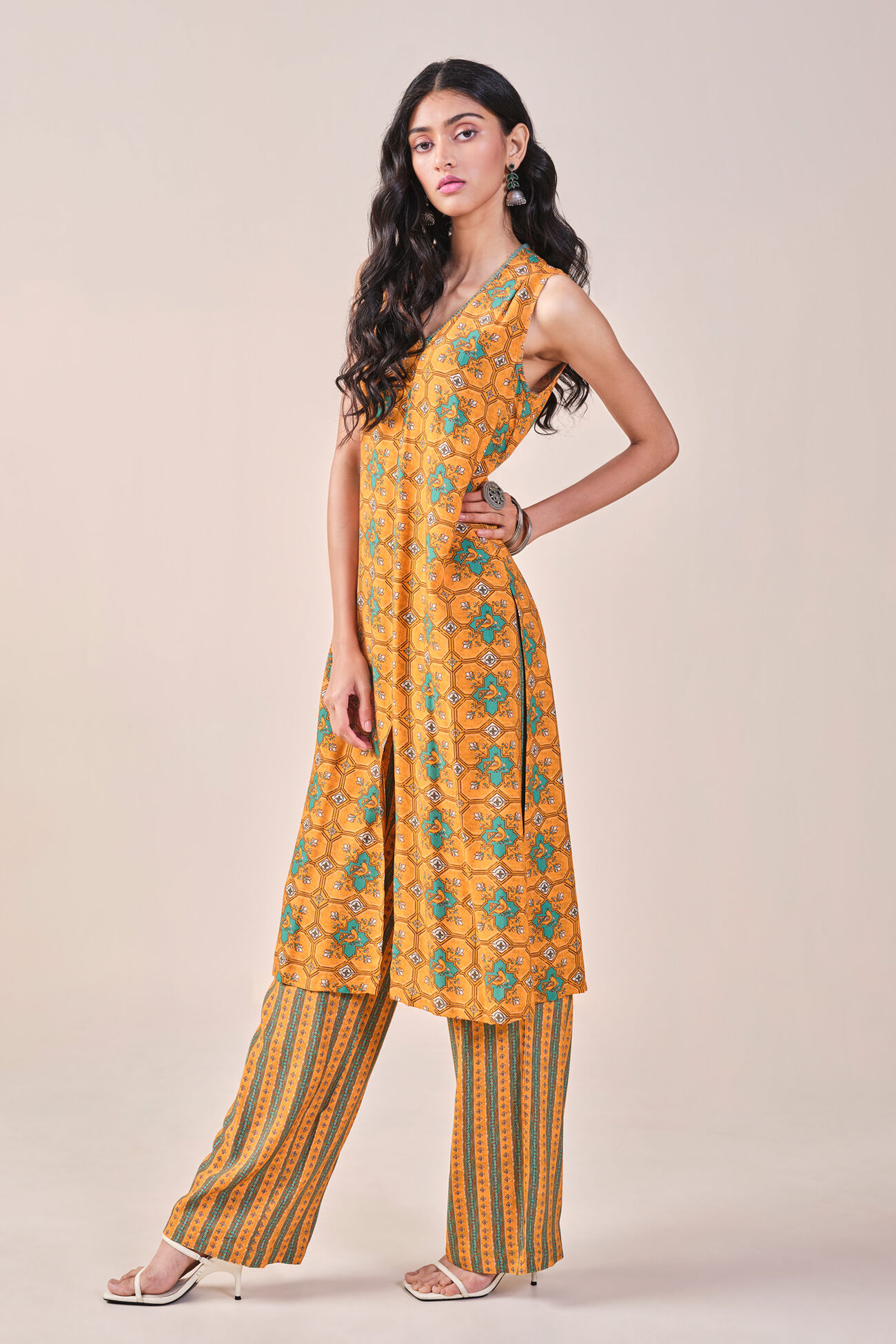 Nature-Inspired Printed Kurta Set, Mustard, image 3