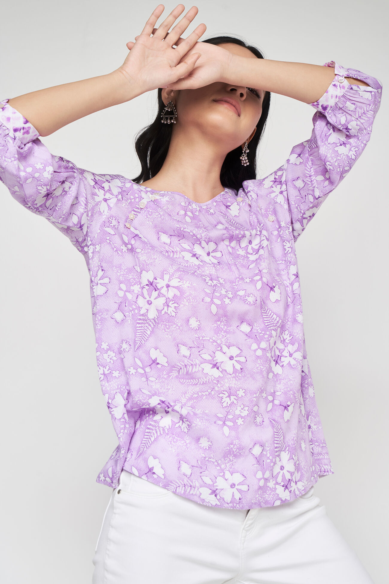 Buy Lilac FLORAL Straight Top Online at Best Price at Global Desi-  SS22GH116TPMD