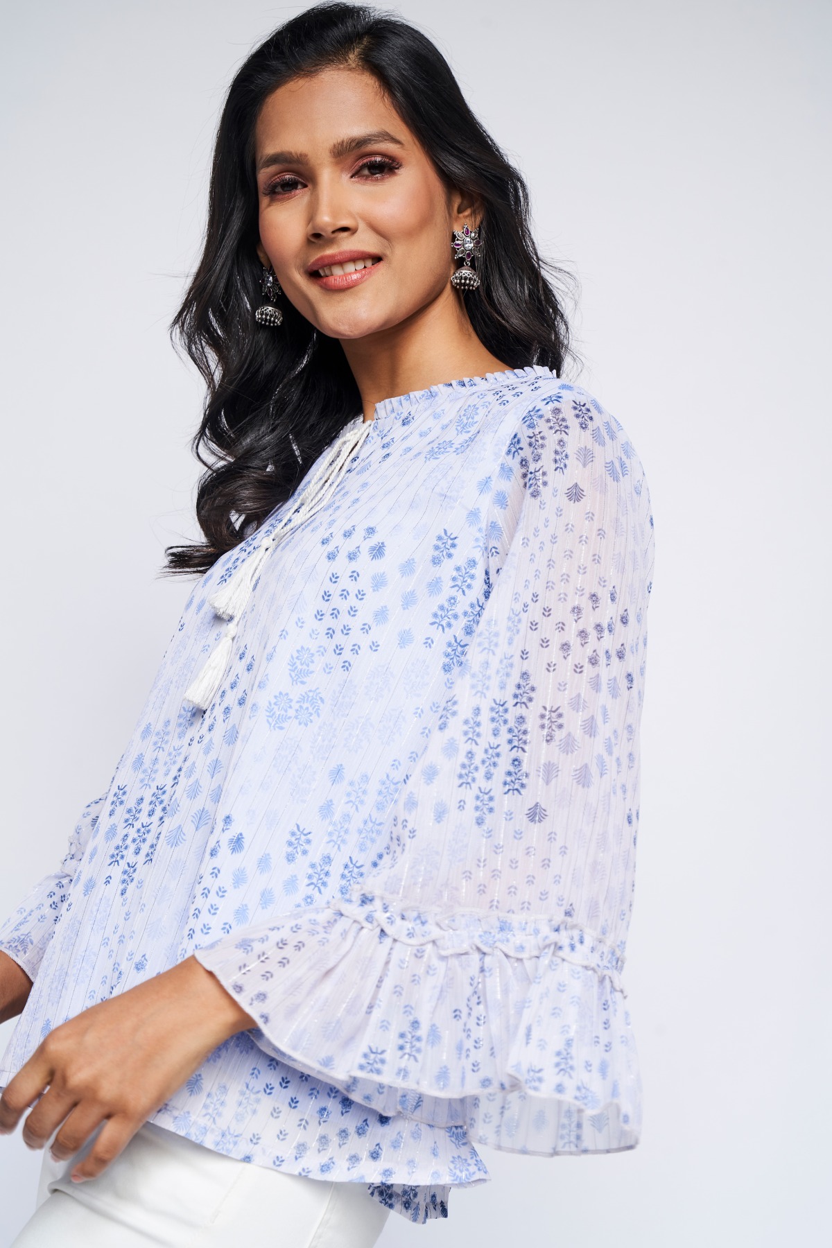 1 - Blue Floral A-Line Top, image 1