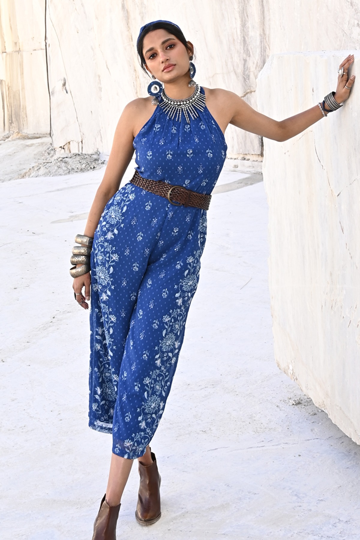 Buy Midnight Blue Floral Blouson Jump Suit Online at Best Price at Global  Desi- SS22GD056JSPCH