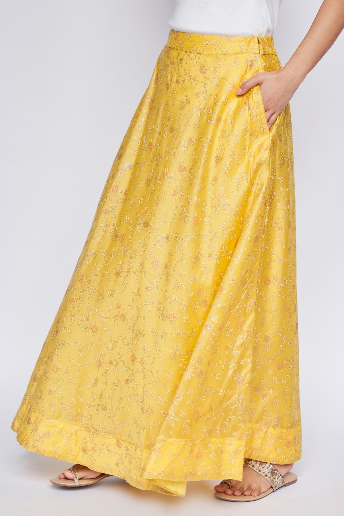 Buy Mustard Ethnic Motifs Flared Skirt Online at Best Price at Global ...